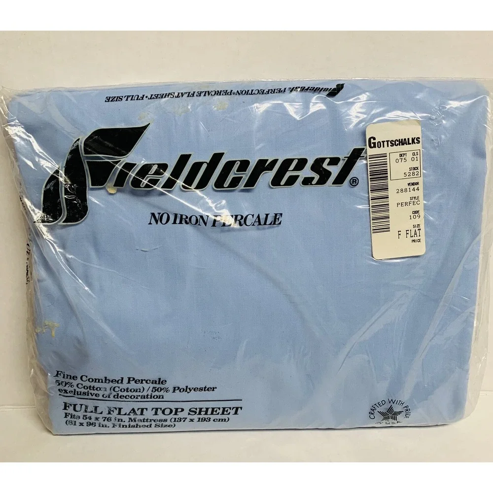 Vintage Fieldcrest Blue Full Flat No Iron Percale Sheet Made in USA NOS NEW